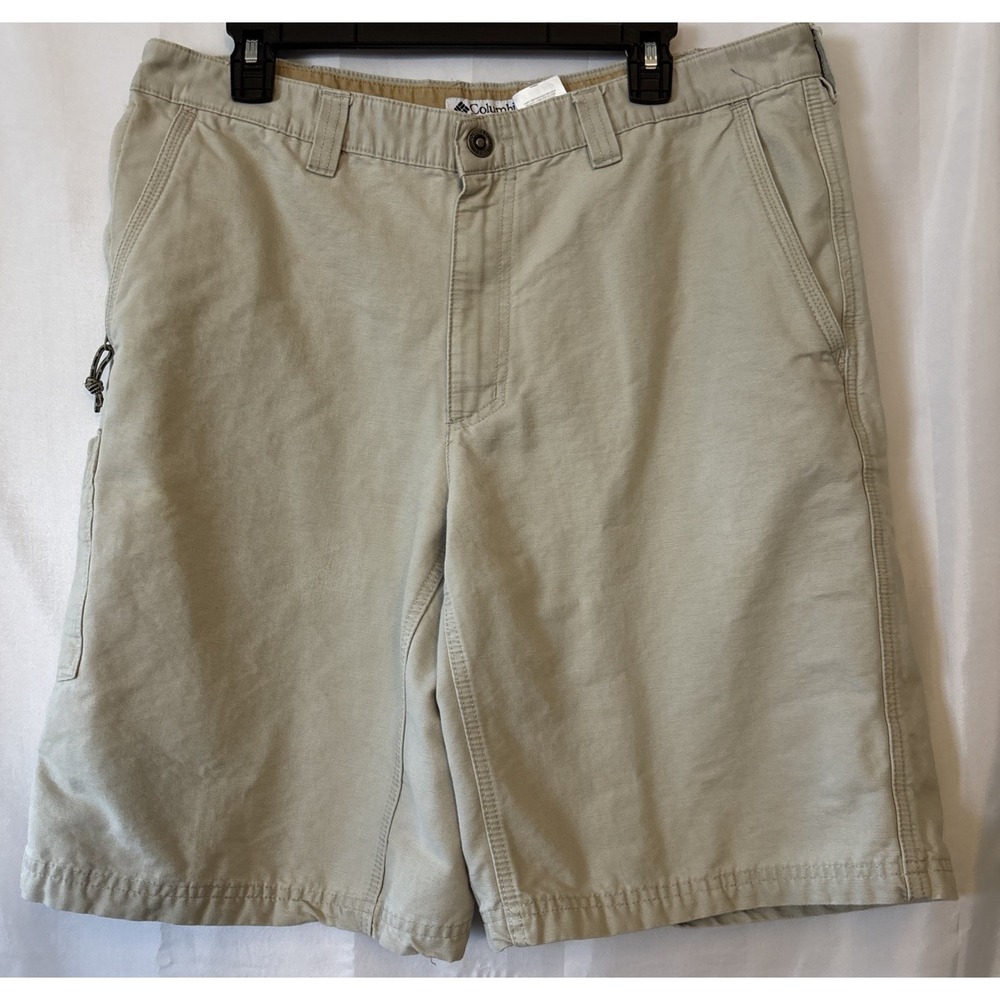 Columbia Mid-Weight Cotton Canvas Shorts w/ Zip Pocket. Beige, Men's 36 EUC!!
